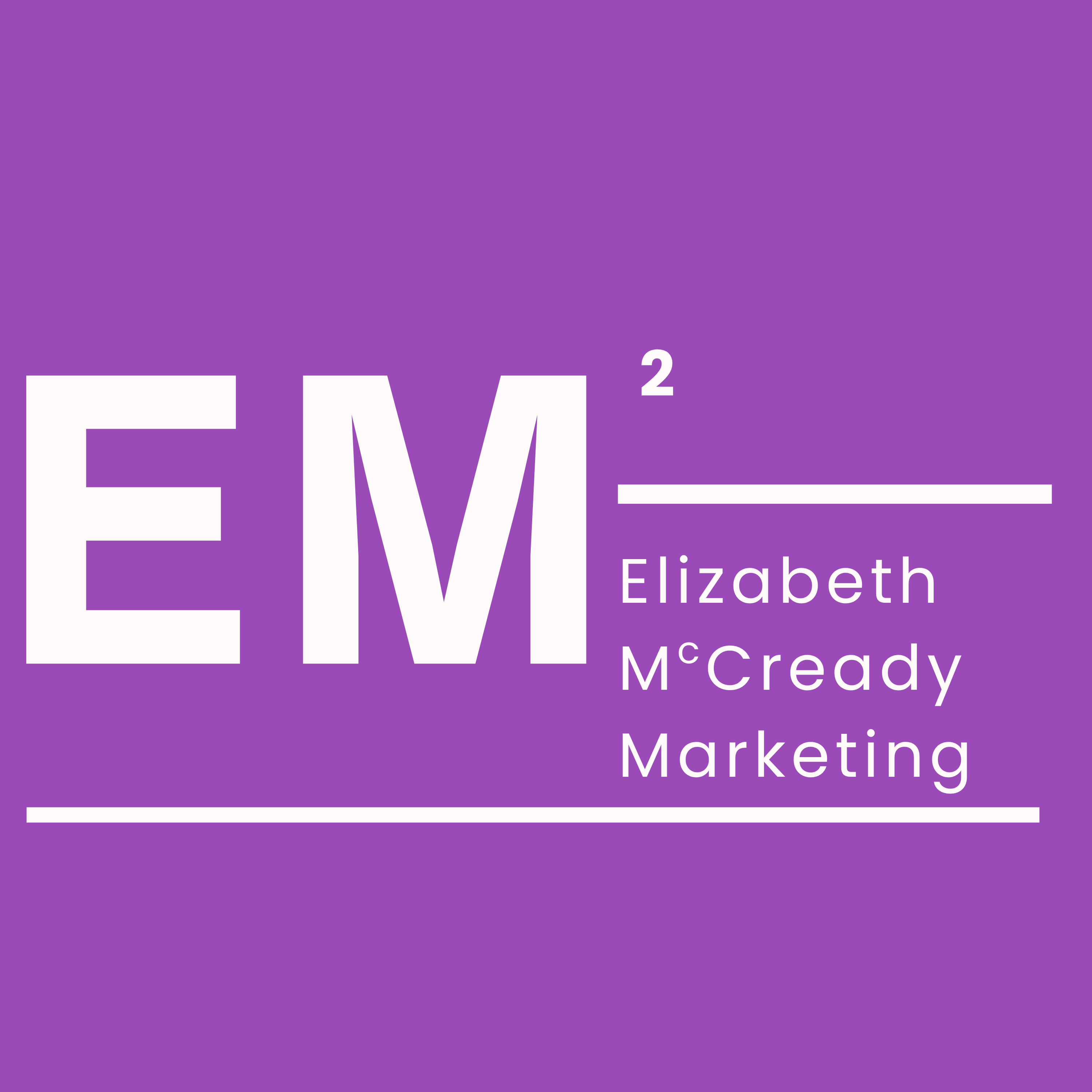 Elizabeth McCready Marketing Logo EM on the left with a superscript 2 after the M to represeant McCready and Marketing